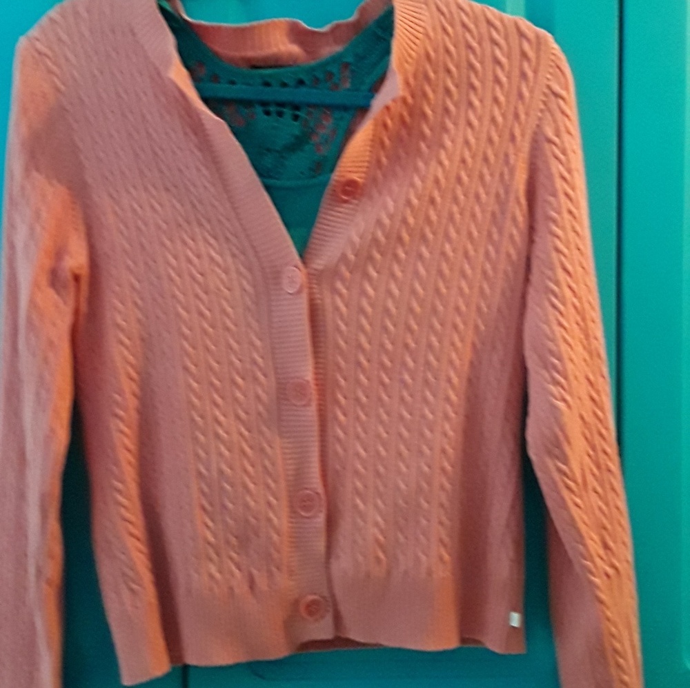 👚Cotton Cardigan Tangerine Baby Cable Nautica  Fits Best M/L